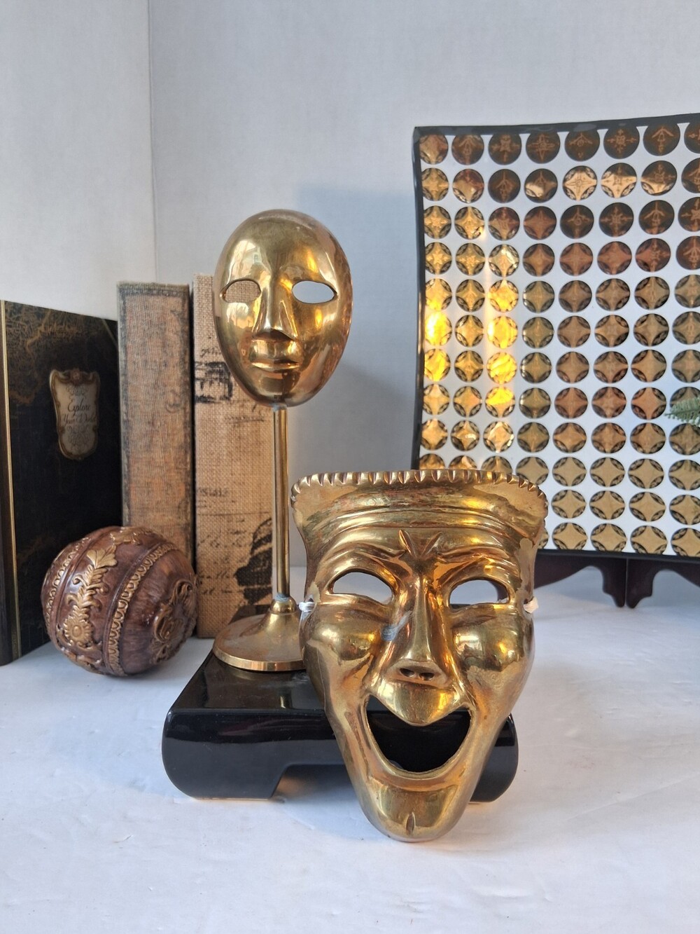 Vintage Solid Brass Theater Mask Comedy Wall Hanging Mask 7" INDIA